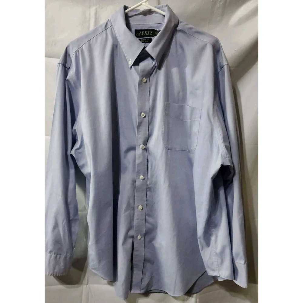 Lauren‎ Ralph Lauren Dress Shirt Men's Size 18 34/35 Blue Classic Fit Non Iron